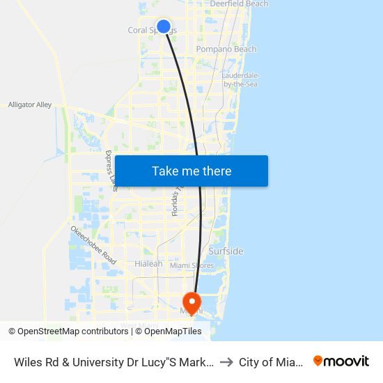 Wiles Rd & University Dr Lucy"S Market to City of Miami map