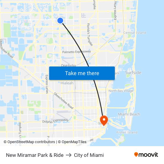 New Miramar Park & Ride to City of Miami map