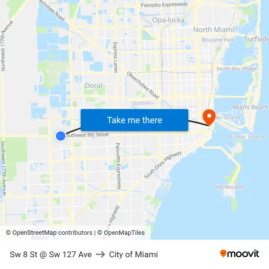 Sw 8 St @ Sw 127 Ave to City of Miami map