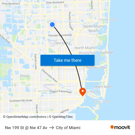 Nw 199 St @ Nw 47 Av to City of Miami map