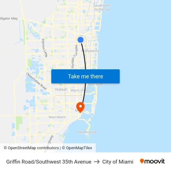 Griffin Road/Southwest 35th Avenue to City of Miami map