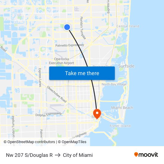 Nw 207 S/Douglas R to City of Miami map