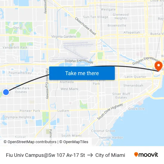 Fiu Univ Campus@Sw 107 Av-17 St to City of Miami map