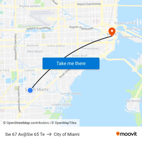 Sw 67 Av@Sw 65 Te to City of Miami map