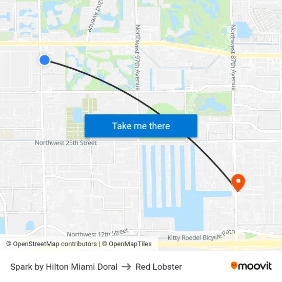 Spark by Hilton Miami Doral to Red Lobster map