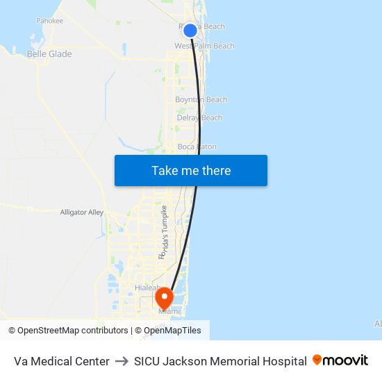 VA MEDICAL CENTER to SICU Jackson Memorial Hospital map