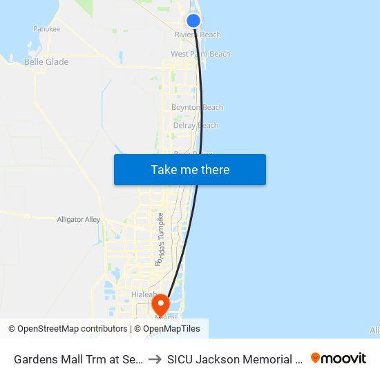 Gardens Mall Trm at Sears Trm to SICU Jackson Memorial Hospital map