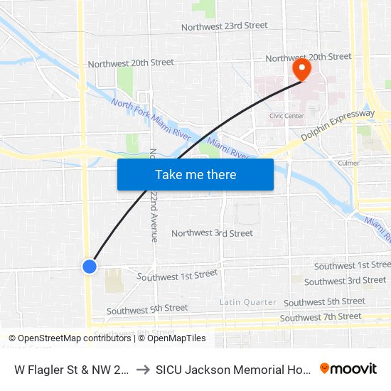 W Flagler St & NW 27 Av to SICU Jackson Memorial Hospital map