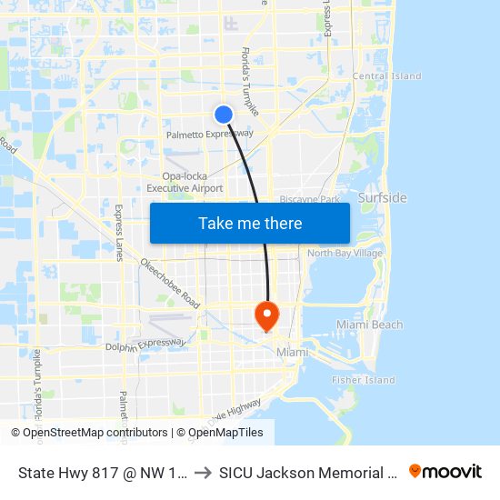 State Hwy 817 @ NW 183rd St to SICU Jackson Memorial Hospital map