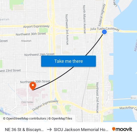 NE 36 St & Biscayne Bd to SICU Jackson Memorial Hospital map