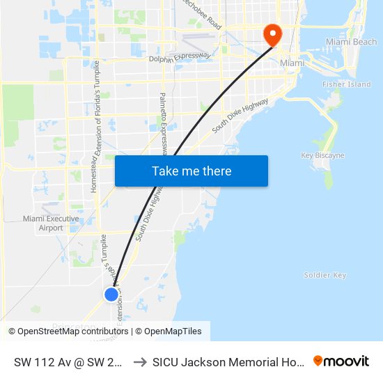 SW 112 Av @ SW 211 St to SICU Jackson Memorial Hospital map