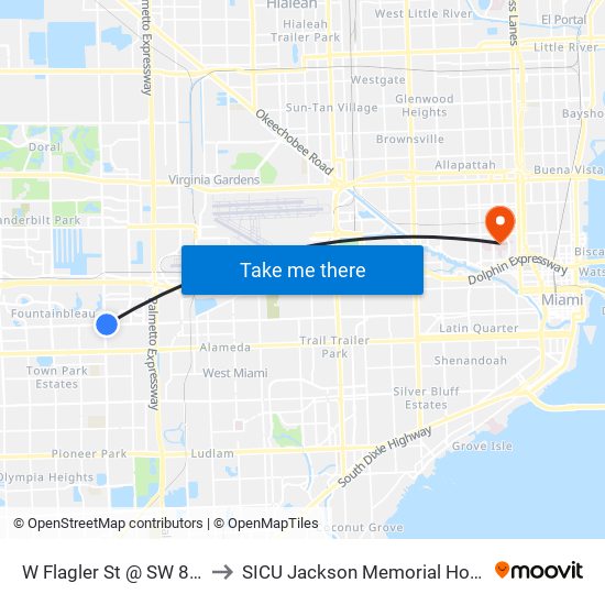 W Flagler St @ SW 87 Av to SICU Jackson Memorial Hospital map