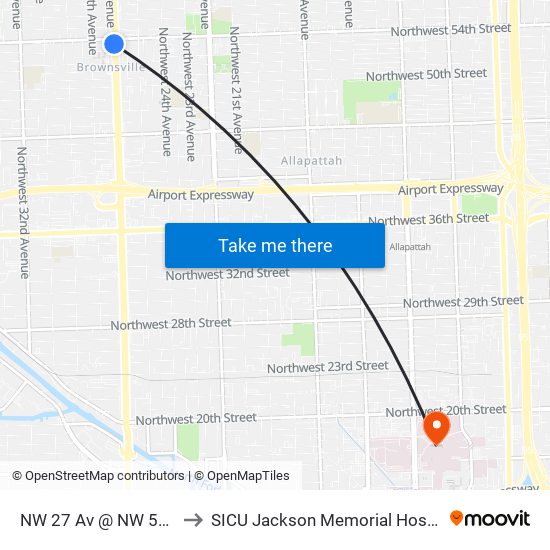 NW 27 Av @ NW 54 St to SICU Jackson Memorial Hospital map