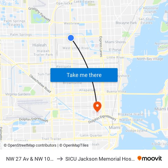 NW 27 Av & NW 103 St to SICU Jackson Memorial Hospital map