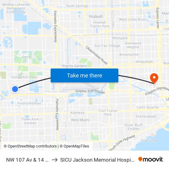 NW 107 Av & 14 St to SICU Jackson Memorial Hospital map