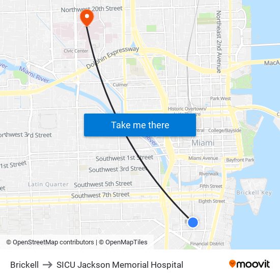 Brickell to SICU Jackson Memorial Hospital map