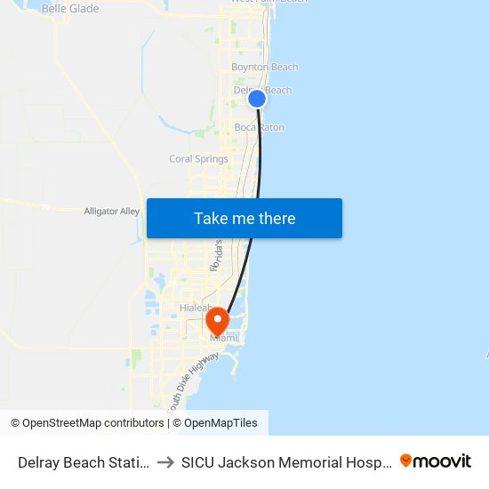 Delray Beach Station to SICU Jackson Memorial Hospital map
