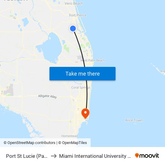 Port St Lucie (Park & Ride) to Miami International University Of Art & Design map