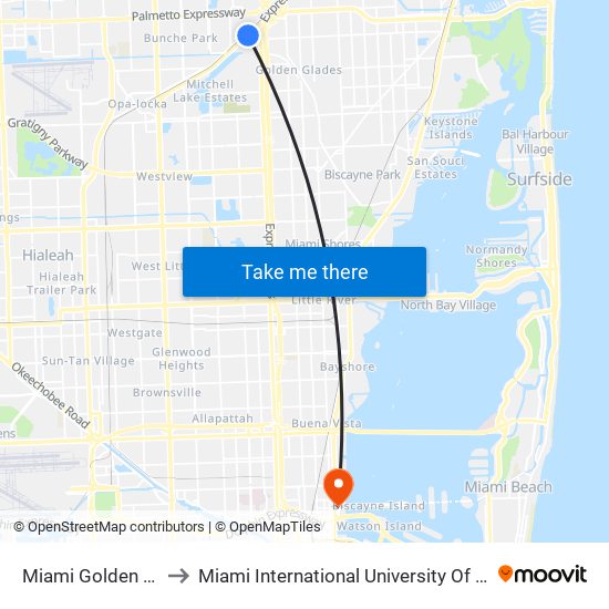 Miami Golden Glades to Miami International University Of Art & Design map