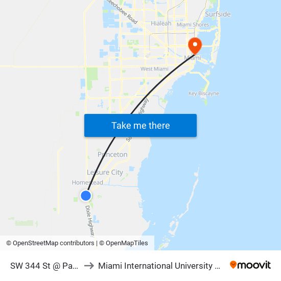 SW 344 St @ Park & Ride to Miami International University Of Art & Design map