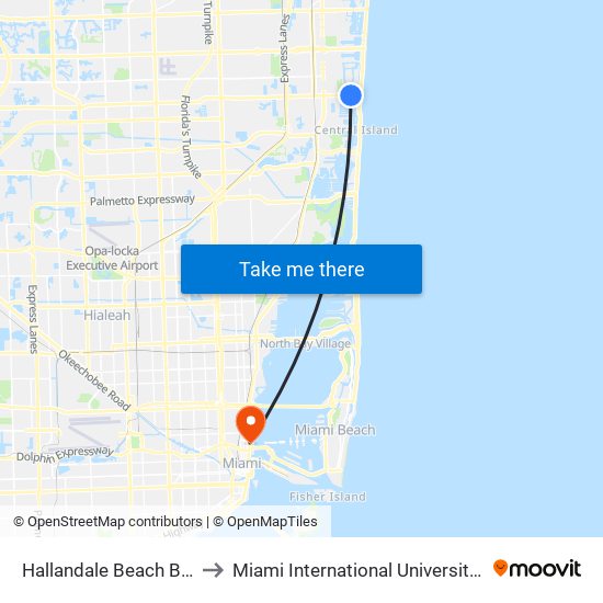 Hallandale Beach B/3 Islands B to Miami International University Of Art & Design map