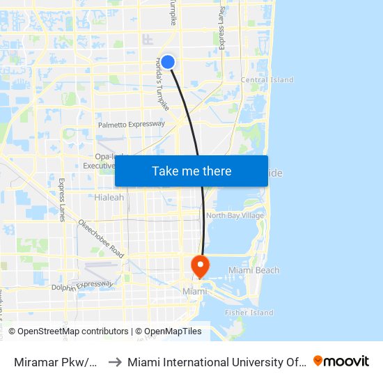 Miramar Pkw/Sw 67 A to Miami International University Of Art & Design map