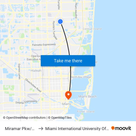 Miramar Pkw/Sw 62 A to Miami International University Of Art & Design map
