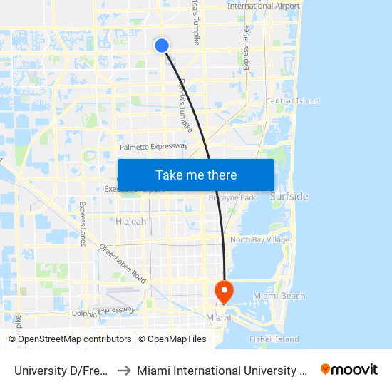 University D/French Drive to Miami International University Of Art & Design map