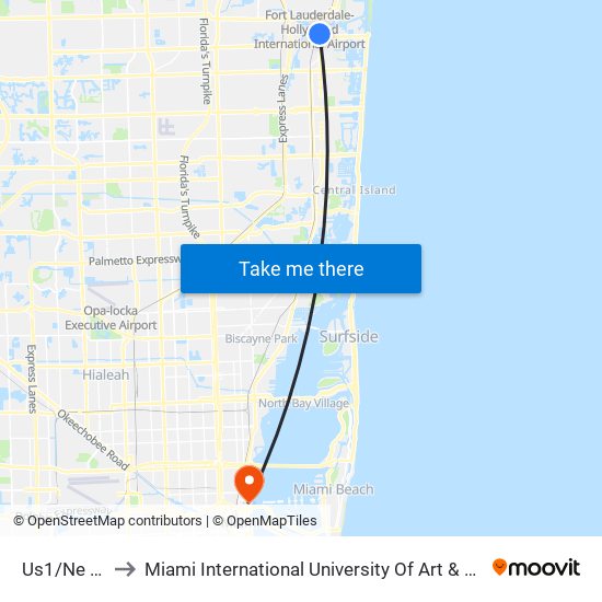 Us1/Ne 1 S to Miami International University Of Art & Design map