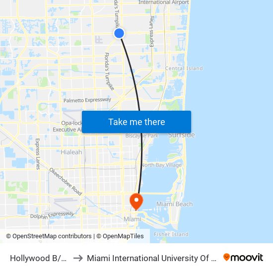 HOLLYWOOD B/N 62 A to Miami International University Of Art & Design map