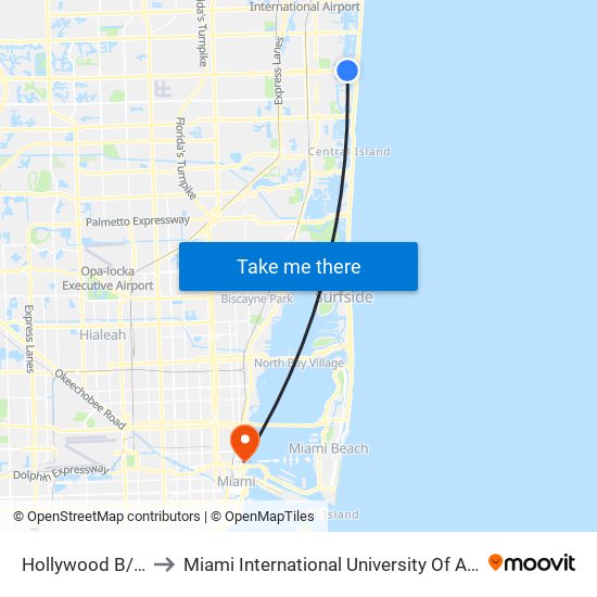 HOLLYWOOD B/N 9 A to Miami International University Of Art & Design map