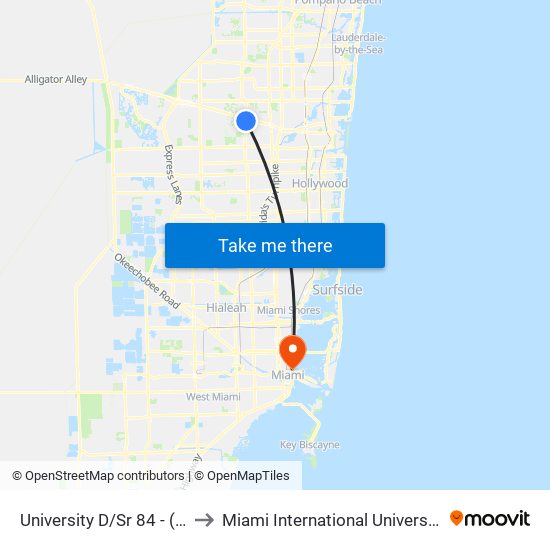 University D/Sr 84 - (Whole Foods) to Miami International University Of Art & Design map