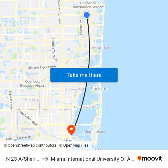 N 23 A/Sheridan S to Miami International University Of Art & Design map