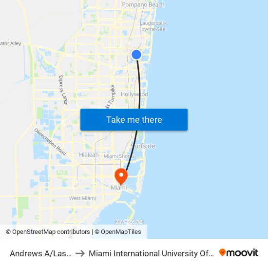 Andrews A/Las Olas B to Miami International University Of Art & Design map