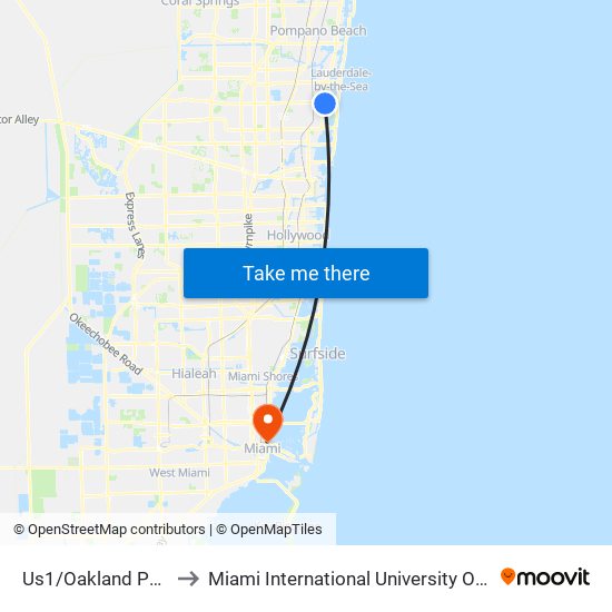 US1/OAKLAND PARK B (S) to Miami International University Of Art & Design map