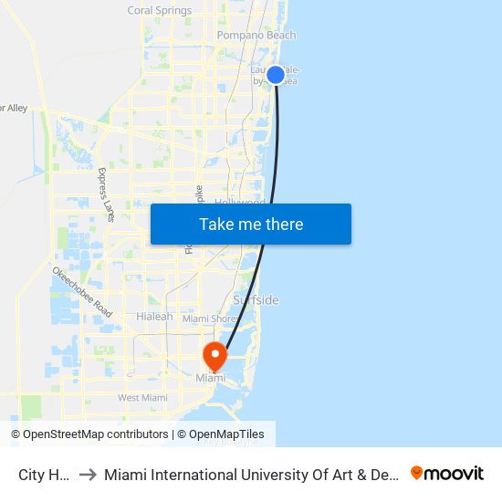 City Hall to Miami International University Of Art & Design map