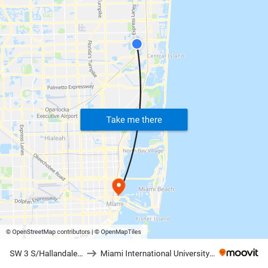 SW 3 S/HALLANDALE CMNTY CTR to Miami International University Of Art & Design map