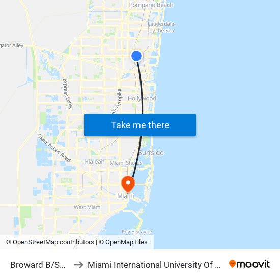 Broward B/Sw 18 A to Miami International University Of Art & Design map