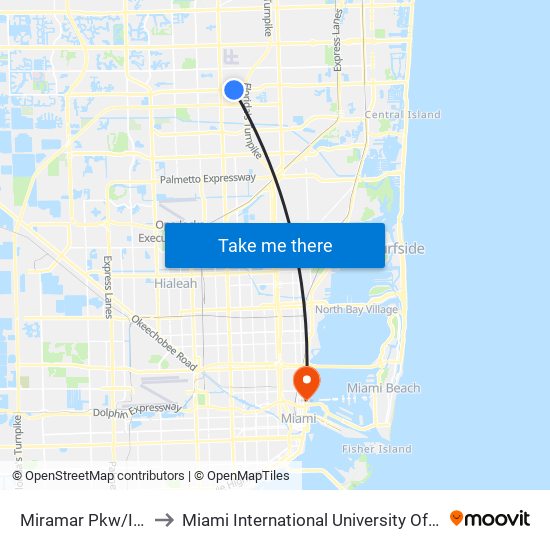 Miramar Pkw/Island D to Miami International University Of Art & Design map
