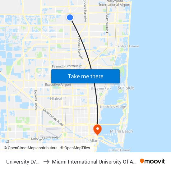 University D/Taft S to Miami International University Of Art & Design map