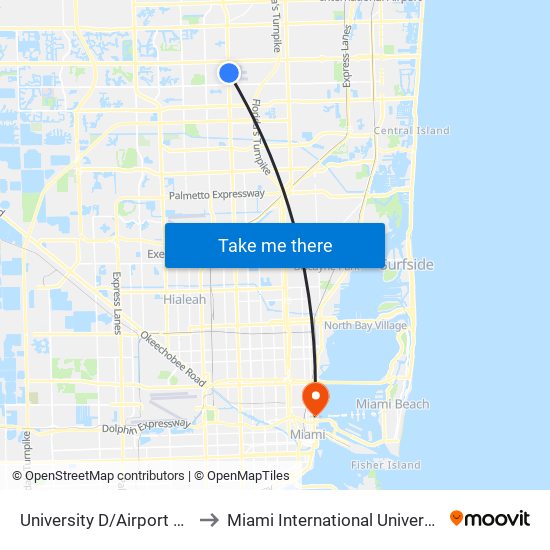 University D/Airport R W - (Fl St Hsp) to Miami International University Of Art & Design map