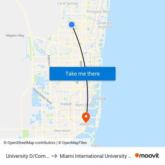 University D/Commercial B to Miami International University Of Art & Design map