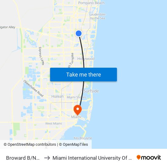 Broward B/Nw 29 A to Miami International University Of Art & Design map