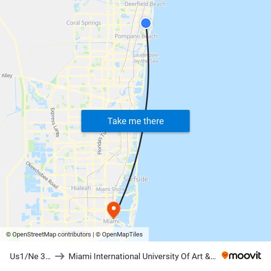 US1/NE 39 S to Miami International University Of Art & Design map