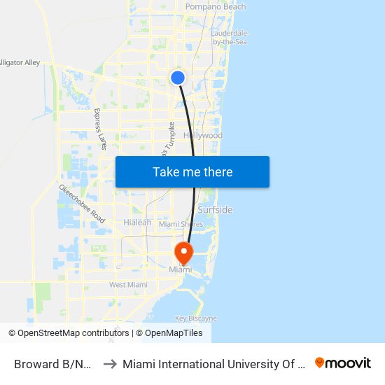 Broward B/Nw 38 W to Miami International University Of Art & Design map