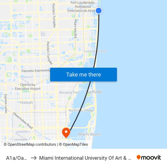 A1a/Oak S to Miami International University Of Art & Design map