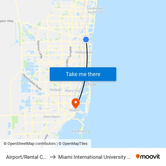 Airport/Rental Car Center to Miami International University Of Art & Design map