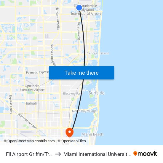 FLL Airport Griffin/Tri-Rail Station to Miami International University Of Art & Design map