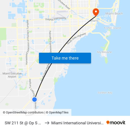 SW 211 St @ Op S Dade Govt Ctr to Miami International University Of Art & Design map