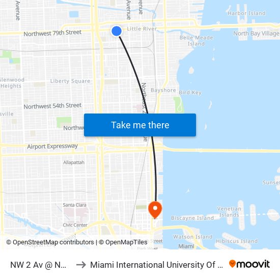 NW 2 Av @ NW 79 St to Miami International University Of Art & Design map